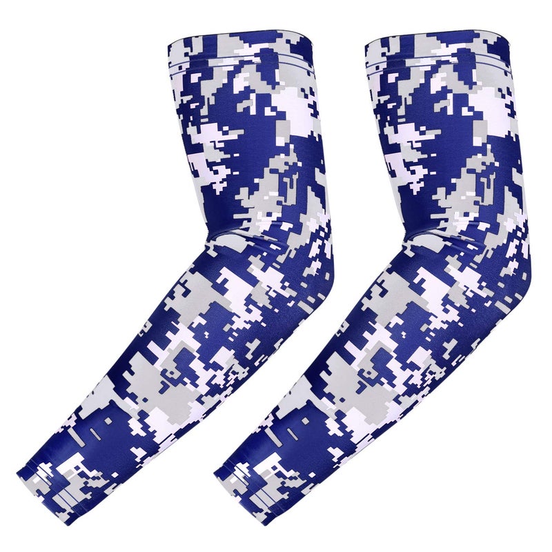 HDE Arm Compression Sleeves for Kids Basketball Shooting Sleeve Youth Sports Cooling Sun Protection Football Baseball 1 Pair Navy Blue & Silver Camo - YS - Image 2